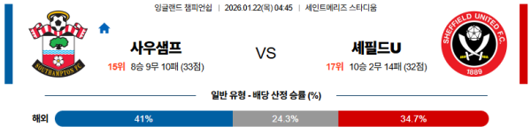 사우샘프턴 대 셰필드유나이티드 잉글랜드챔피언쉽 01월22일 맞대결 생중계, 스포츠중계, 스포츠분석