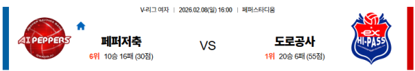 페퍼저축은행 대 한국도로공사 V리그(여) 02월08일 맞대결 생중계, 스포츠중계, 스포츠분석