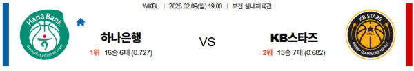 하나은행 대 KB스타즈 WKBL 02월09일 맞대결 생중계, 스포츠중계, 스포츠분석