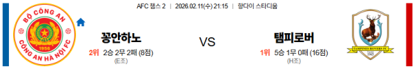 공안 대 탬파인스로버스 AFC챔피언스리그2 02월11일 맞대결 생중계, 스포츠중계, 스포츠분석