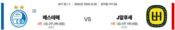 에스테글랄 대 알후세인 AFC챔피언스리그2 02월10일 맞대결 생중계, 스포츠중계, 스포츠분석