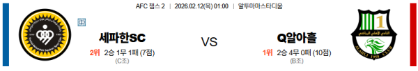 세파한 대 알아흘리 AFC챔피언스리그2 02월12일 맞대결 생중계, 스포츠중계, 스포츠분석