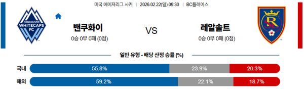 밴쿠버 대 솔트레이크 메이저리그사커 02월22일 맞대결 생중계, 스포츠중계, 스포츠분석