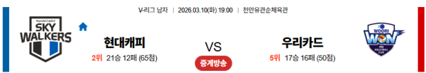 현대캐피탈 대 우리카드 V리그 03월10일 맞대결 생중계, 스포츠중계, 스포츠분석