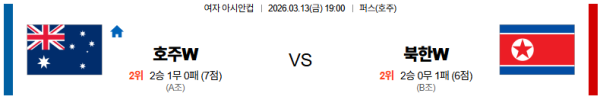 호주(w) 대 북한(w) 여자아시안컵 03월13일 맞대결 생중계, 스포츠중계, 스포츠분석