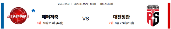 페퍼저축은행 대 정관장 V리그(여) 03월15일 맞대결 생중계, 스포츠중계, 스포츠분석
