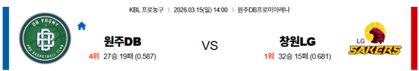 원주DB 대 창원LG KBL 03월15일 맞대결 생중계, 스포츠중계, 스포츠분석