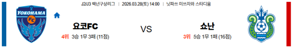 요코하마 대 FC J리그2 03월28일 맞대결 생중계, 스포츠중계, 스포츠분석