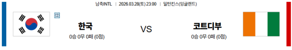 대한민국 대 코트디부아르 국제친선경기 03월28일 맞대결 생중계, 스포츠중계, 스포츠분석