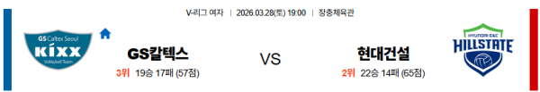GS칼텍스 대 현대건설 V리그(여) 03월28일 맞대결 생중계, 스포츠중계, 스포츠분석
