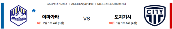 도치기시티 대 야마가타 J리그2 03월29일 맞대결 생중계, 스포츠중계, 스포츠분석