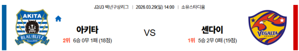 아키타 대 센다이 J리그2 03월29일 맞대결 생중계, 스포츠중계, 스포츠분석